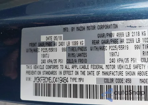 2018 Mazda Cx-5 Touring из США, поврежденный, VIN JM3KFBCM6J0419464